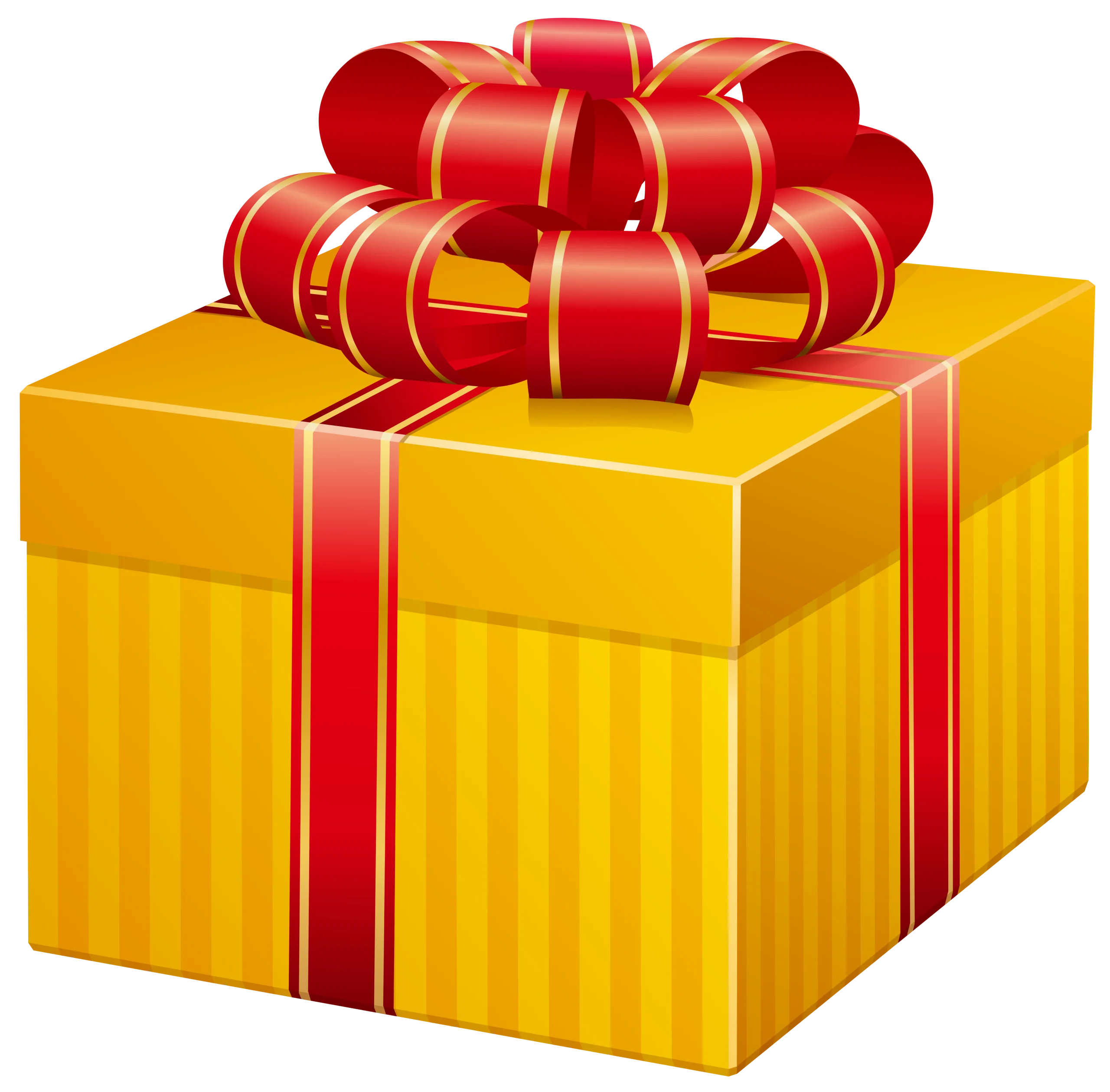Golden Yellow Gift Box with Luxurious Red Ribbon Clipart Illustration