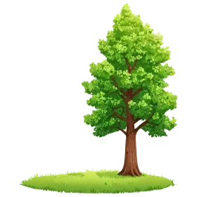 Lush Green Tree Clipart Standing Tall on Serene Grass Landscape