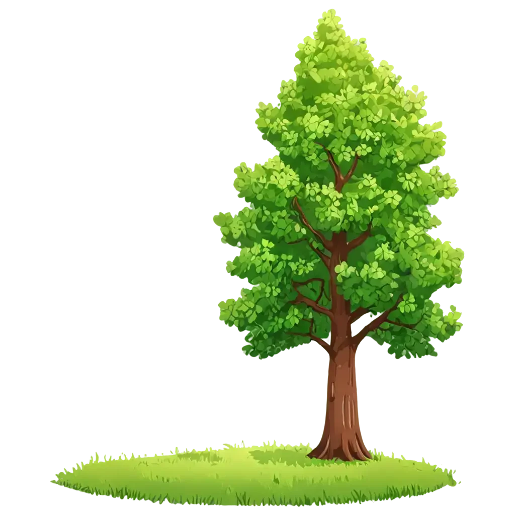 Lush Green Tree Clipart Standing Tall on Serene Grass Landscape