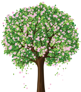 Lush Spring Blossoming Tree Clipart with Soft Pink and Green Hues
