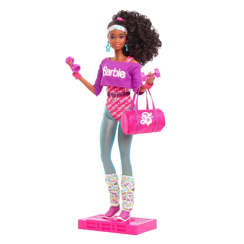 Retro 80s Aerobics Barbie Clipart: Fitness Fashion Doll Strikes a Pose