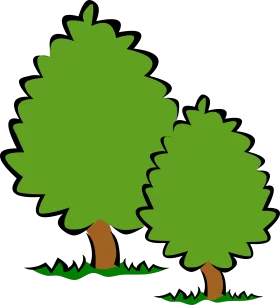 Serene Forest Scene with Two Charming Green Trees Clipart Illustration