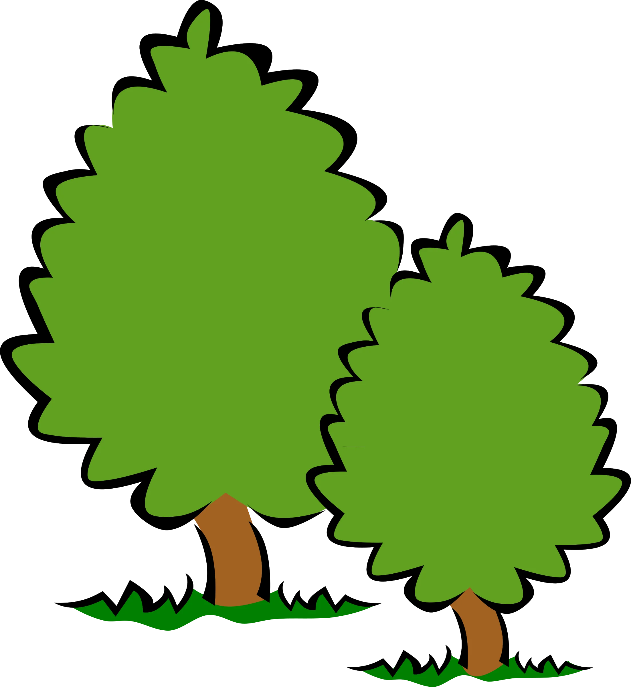 Serene Forest Scene with Two Charming Green Trees Clipart Illustration