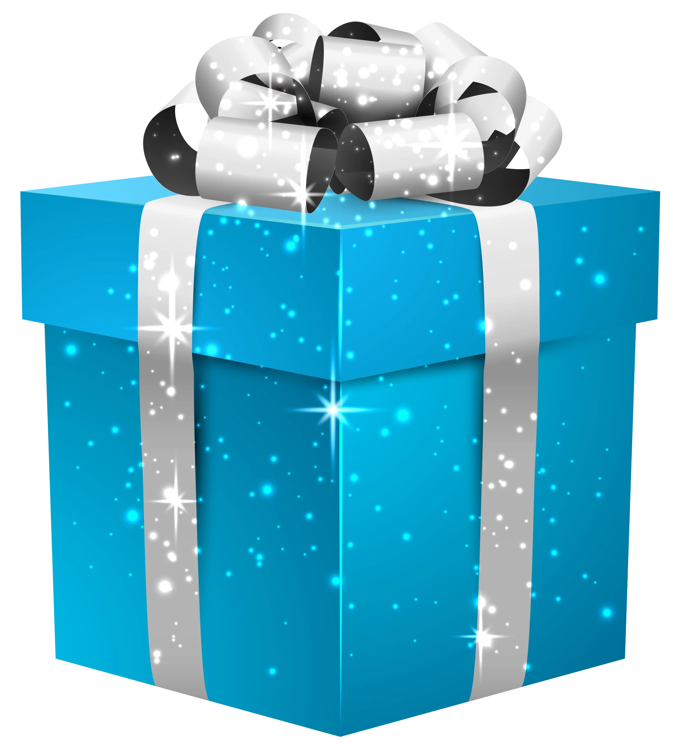 Sparkling Turquoise Gift Box Clipart with Elegant Silver Ribbon and Bow