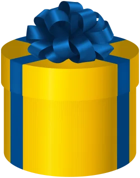 Stunning Yellow Cylindrical Gift Box with Royal Blue Bow Clipart Design