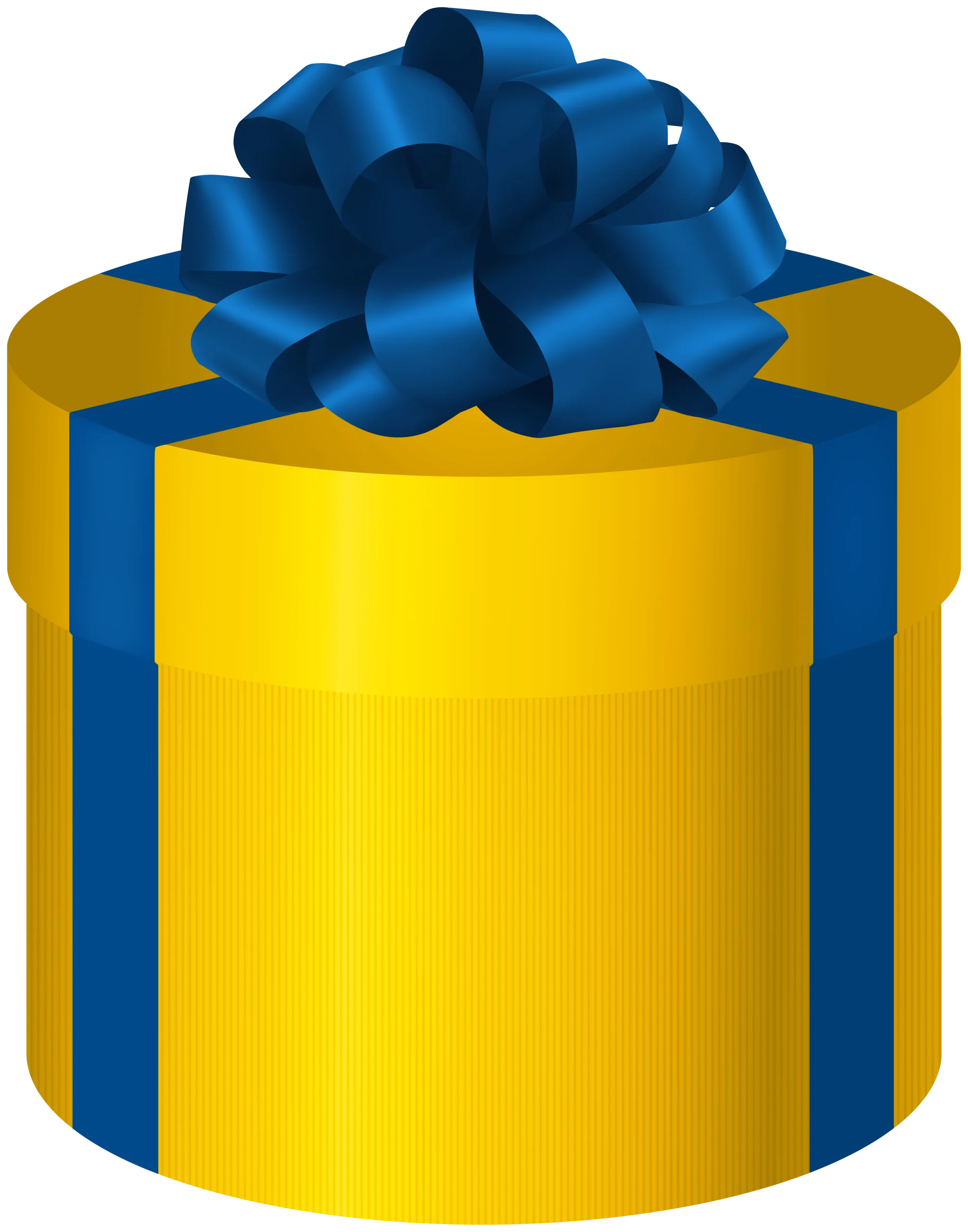Stunning Yellow Cylindrical Gift Box with Royal Blue Bow Clipart Design