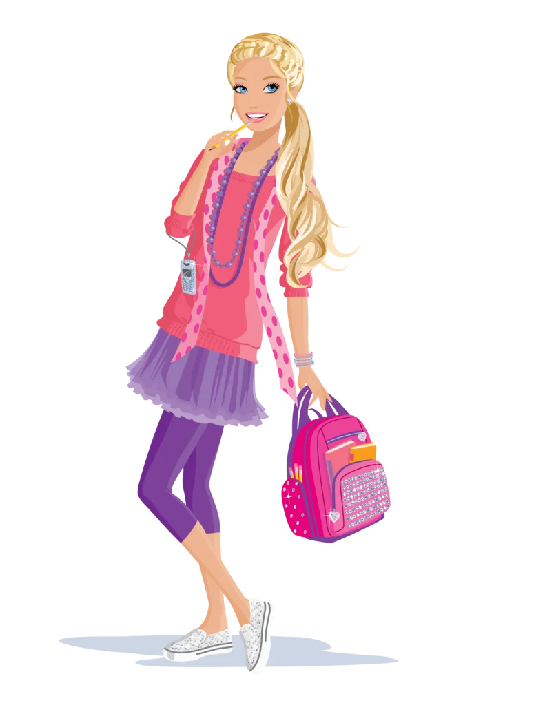 Stylish Blonde Barbie Doll Fashion Clipart with Trendy Urban Outfit