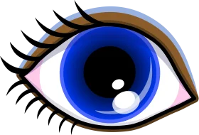 Stylized Blue Cartoon Eye Clipart with Dramatic Eyelashes and Reflective Highlights