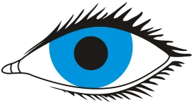 Stylized Blue Human Eye Clipart Design with Bold Black Eyelashes