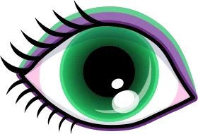Stylized Green and Purple Graphic Eye Clipart with Bold Eyelashes