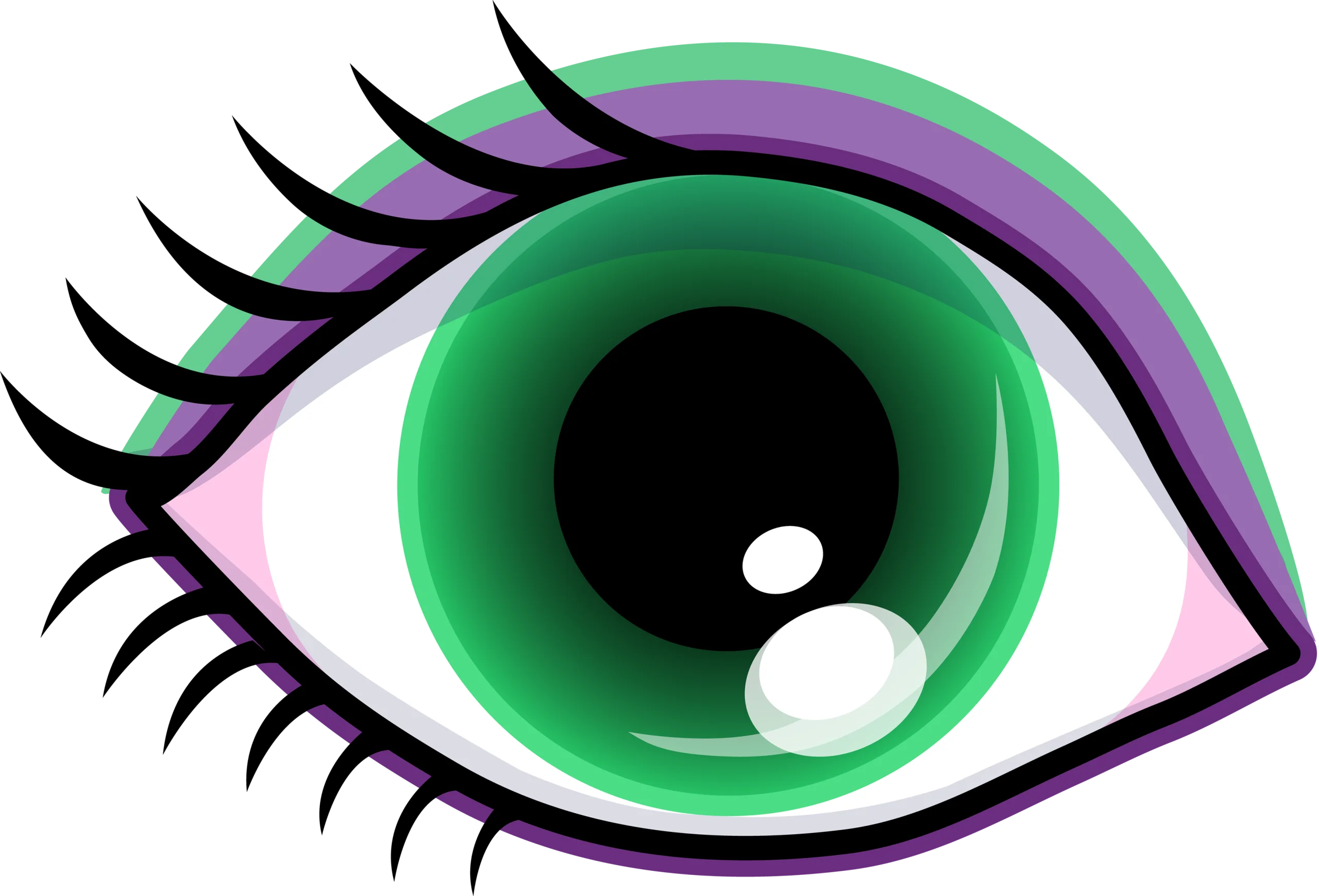 Stylized Green and Purple Graphic Eye Clipart with Bold Eyelashes