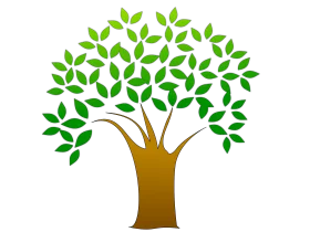 Stylized Green Leafy Tree Clipart with Warm Brown Trunk and Lush Foliage