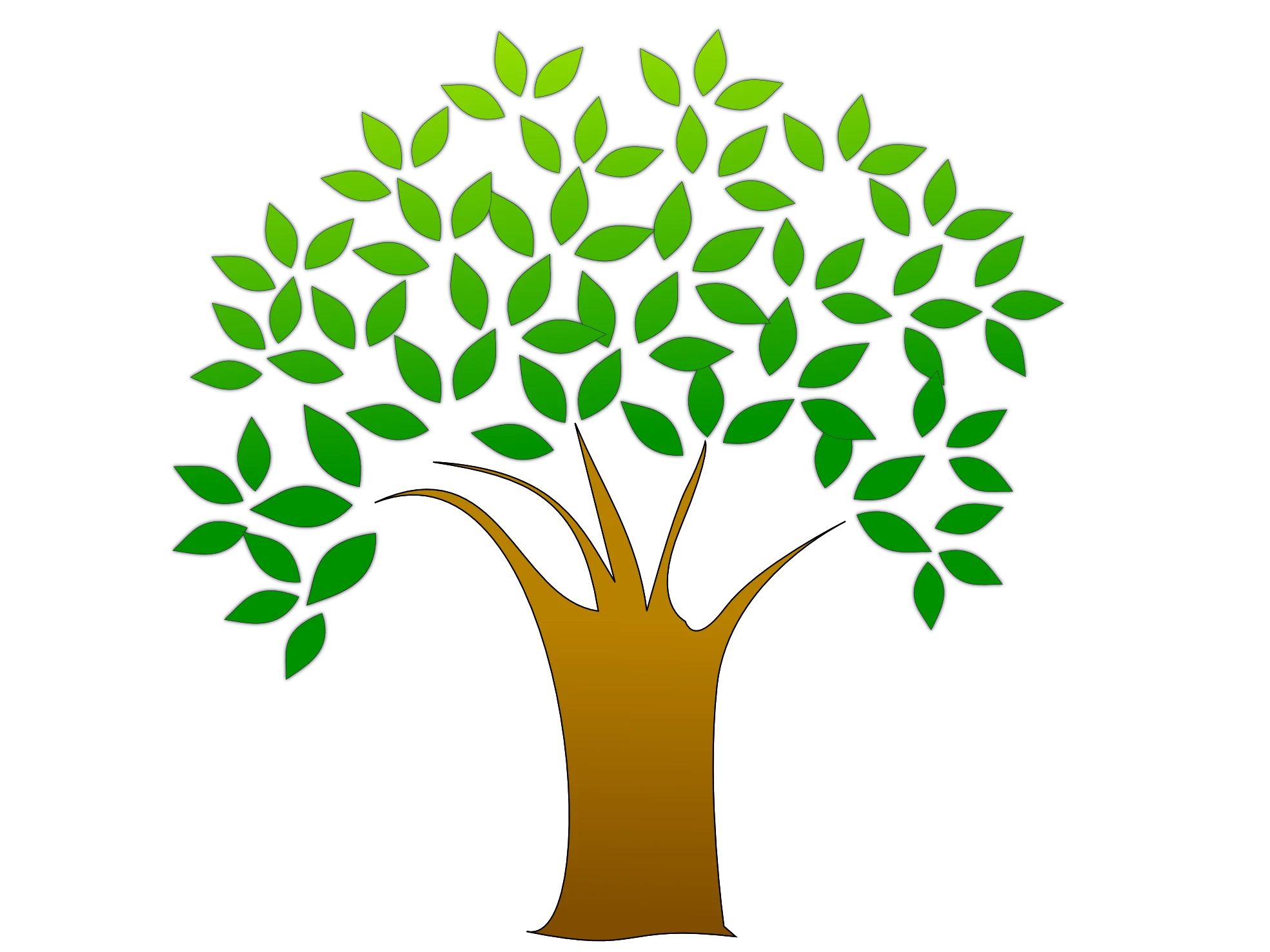 Stylized Green Leafy Tree Clipart with Warm Brown Trunk and Lush Foliage