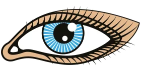 Stylized Human Eye Clipart with Detailed Lashes and Blue Iris Design