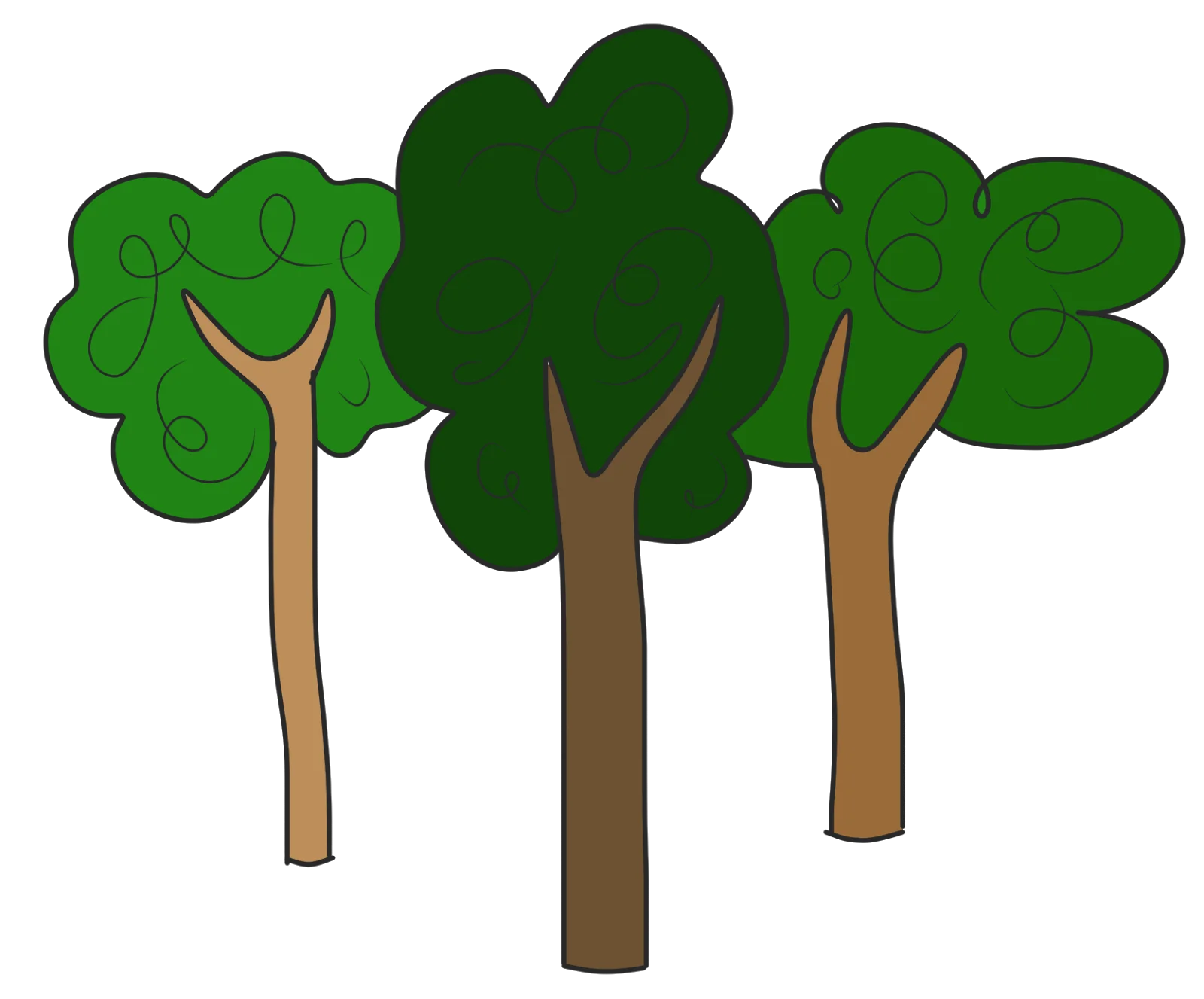 Three Stylized Green Trees Clipart Illustration with Simple Design