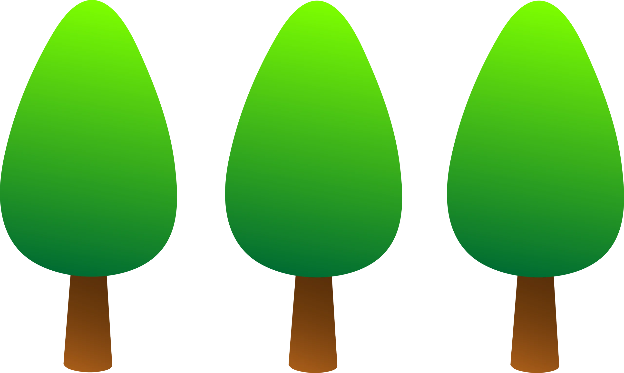 Three Symmetrical Green Trees Clipart with Simple Brown Trunk Design