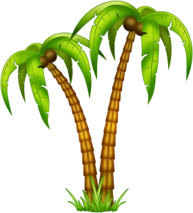 Tropical Paradise Cartoon Palm Trees Clipart - Lush Green Coconut Palms