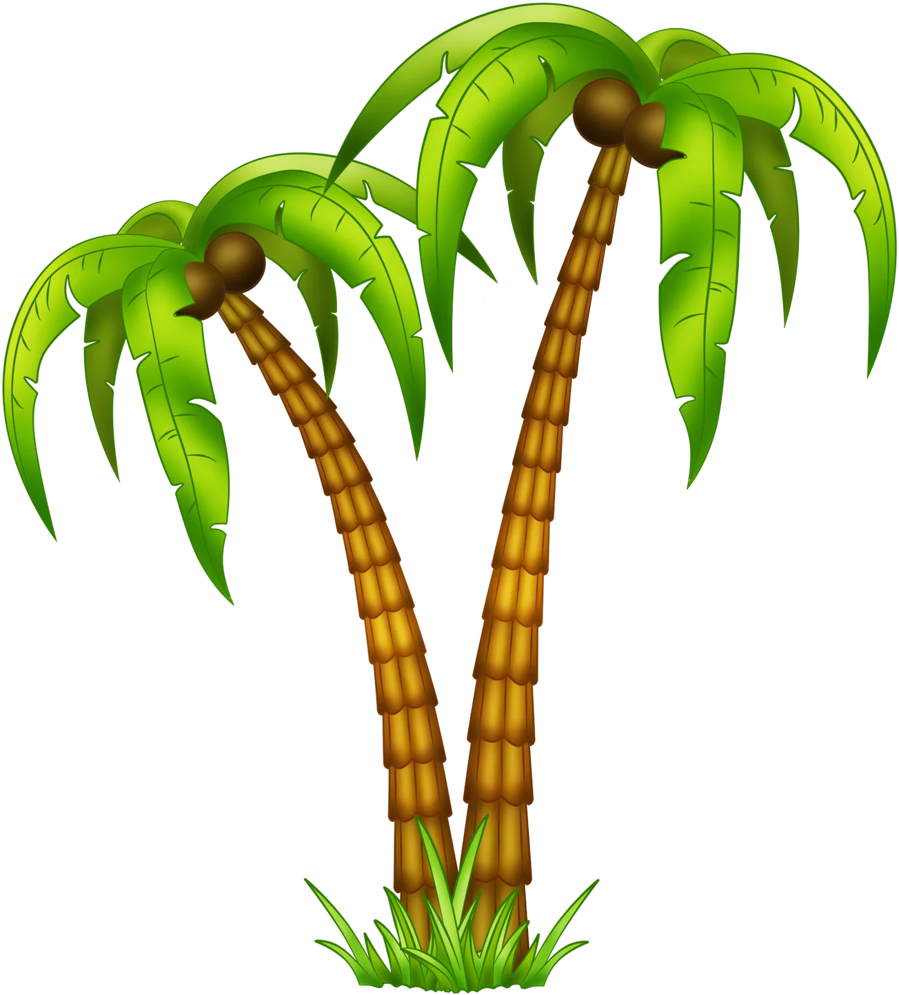 Tropical Paradise Cartoon Palm Trees Clipart - Lush Green Coconut Palms