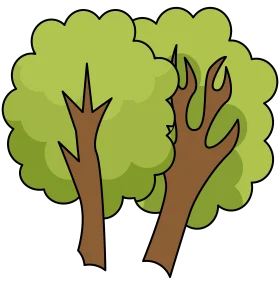 Whimsical Green Forest Trees Cartoon Clipart with Lush Foliage and Brown Trunks