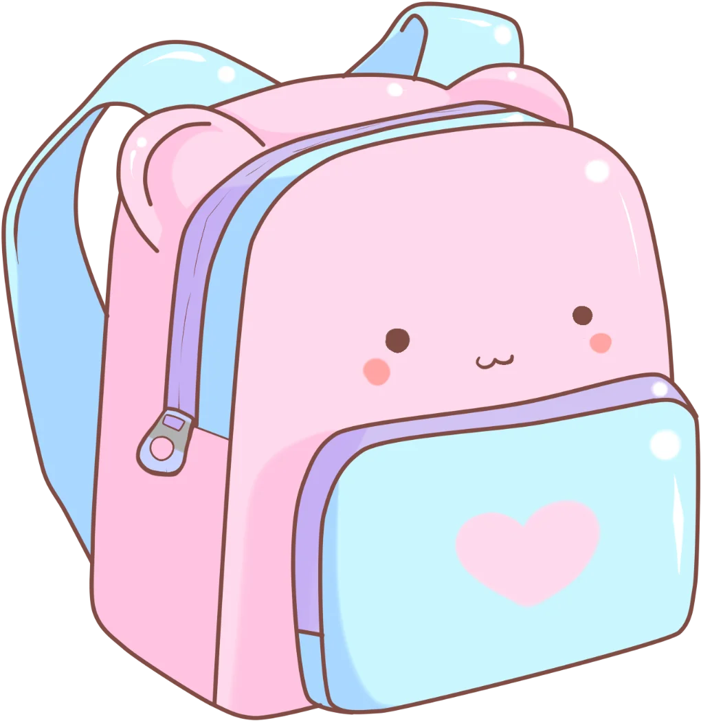 Adorable Kawaii Pastel School Backpack Clipart with Cute Facial Expression