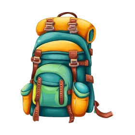 Adventurous Hiking Backpack Clipart with Multi-Compartment Design and Cheerful Colors