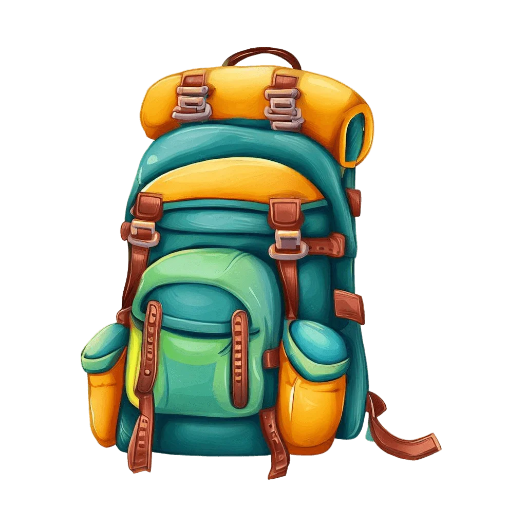 Adventurous Hiking Backpack Clipart with Multi-Compartment Design and Cheerful Colors
