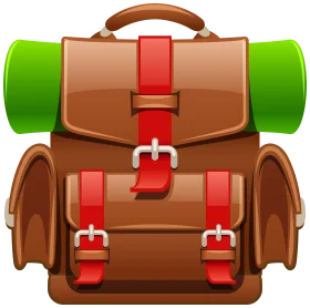 Adventurous Leather Hiking Backpack Clipart with Green Rolled Sleeping Bag