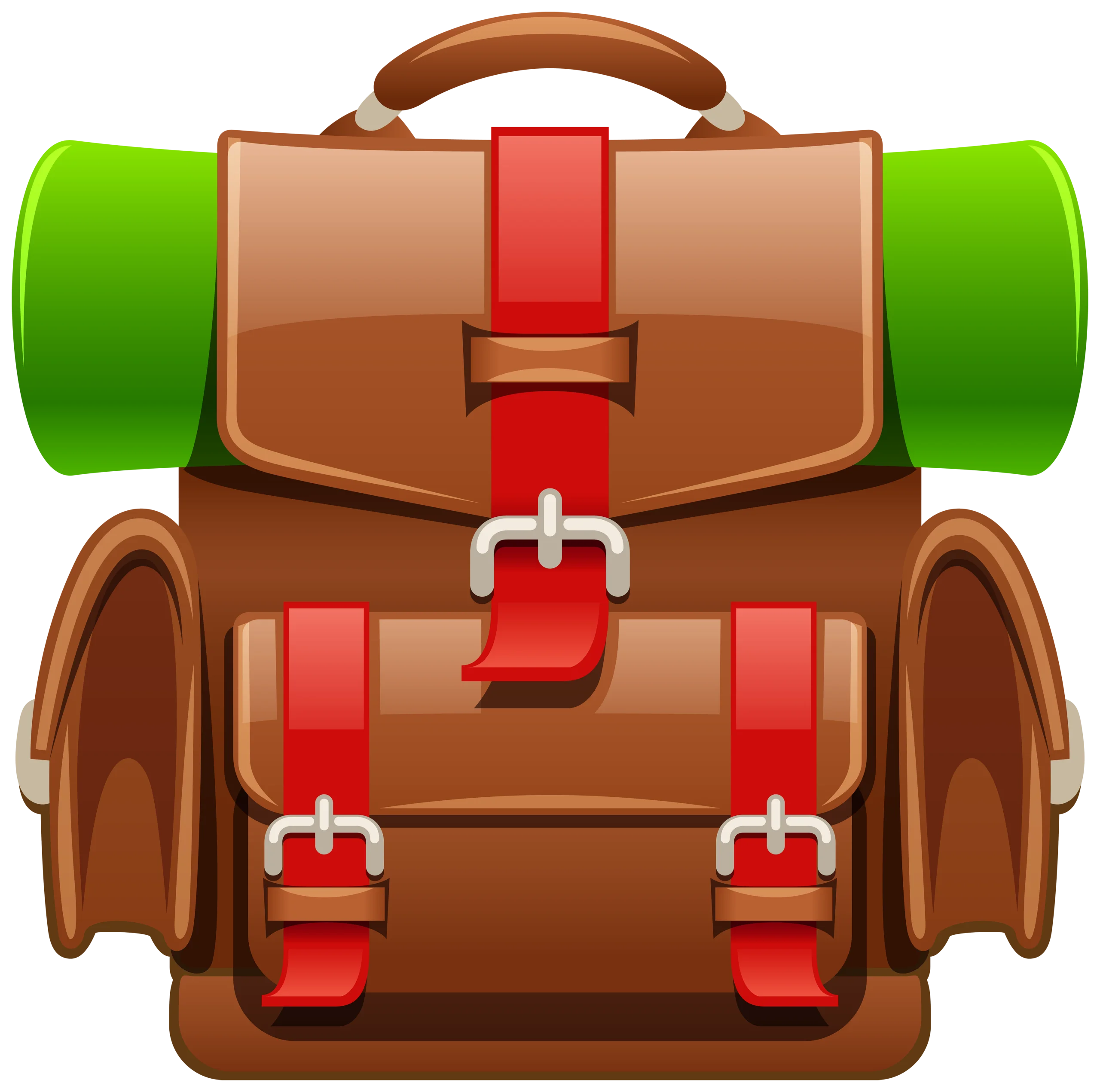 Adventurous Leather Hiking Backpack Clipart with Green Rolled Sleeping Bag