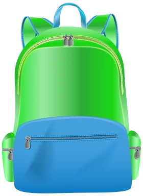 Bright Green and Blue School Backpack Clipart Design for Students