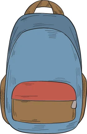 Casual School Backpack Clipart with Blue and Brown Retro Design