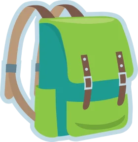 Cheerful Green and Teal School Backpack Clipart Illustration for Children's Design