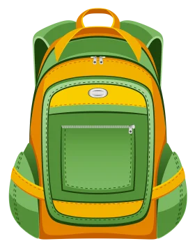 Cheerful Green and Yellow School Backpack Clipart Design with Modern Styling