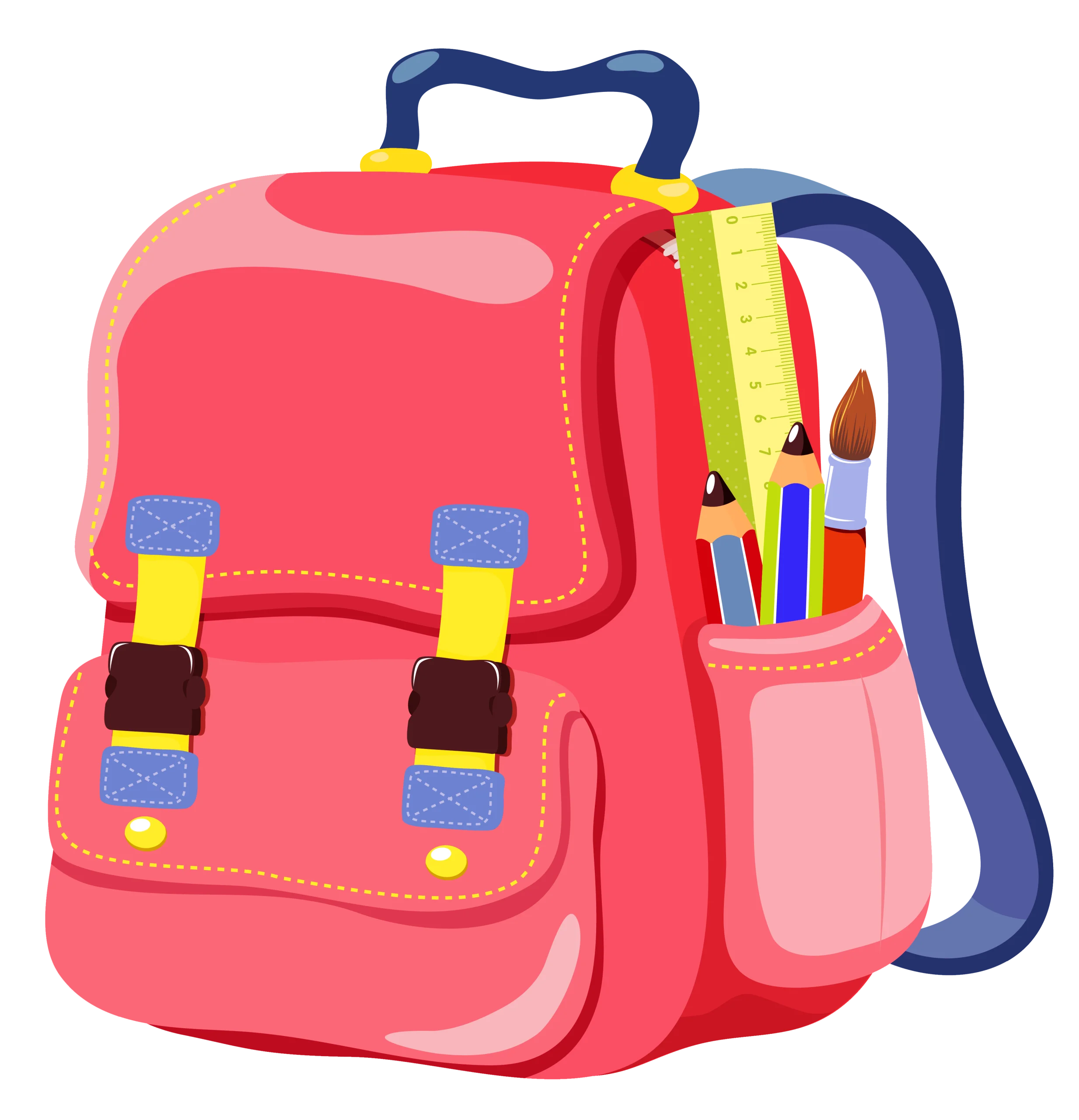 Cheerful Pink School Backpack Clipart with Playful Color Accents and Side Pocket