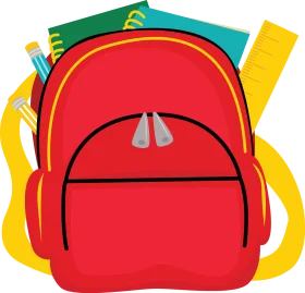 Cheerful School Backpack Clipart with Bright Colors and Essential Supplies
