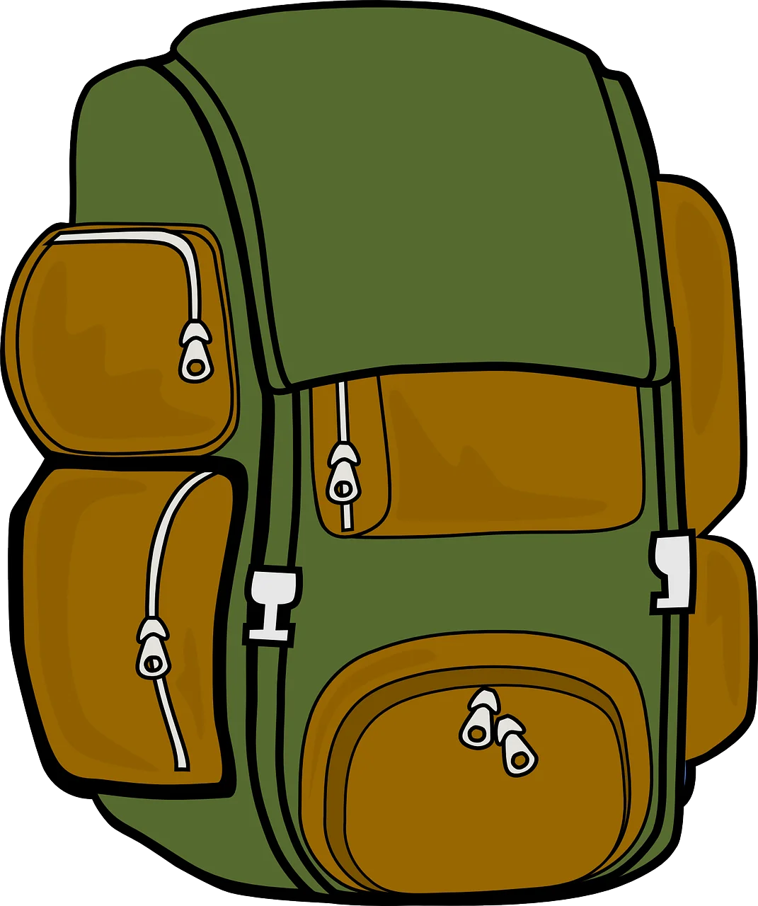 Outdoor Adventure Green and Brown Multi-Pocket Hiking Backpack Clipart Design