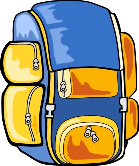Stylish Blue and Yellow Multi-Pocket School Backpack Clipart Design