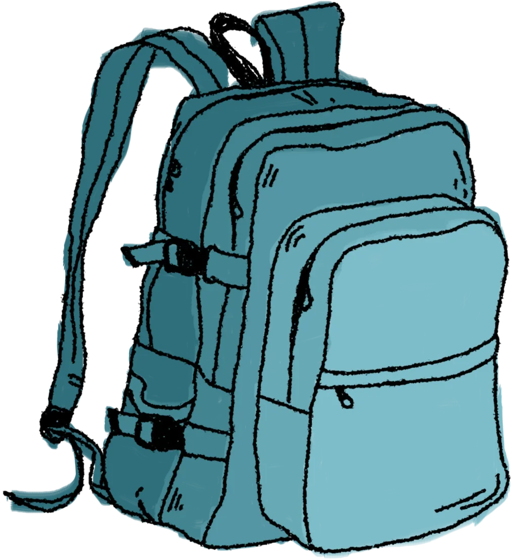 Stylish Teal School Backpack Clipart with Multiple Compartments and Straps