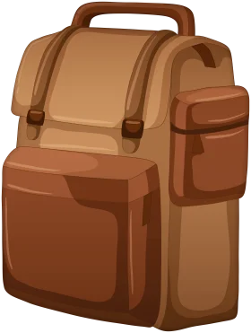 Vintage Brown Leather-Toned Backpack Clipart with Multiple Compartments