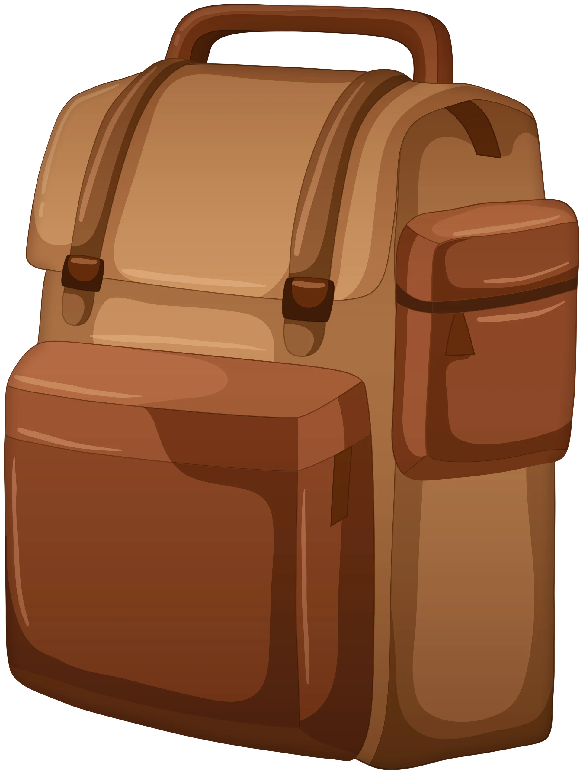 Vintage Brown Leather-Toned Backpack Clipart with Multiple Compartments