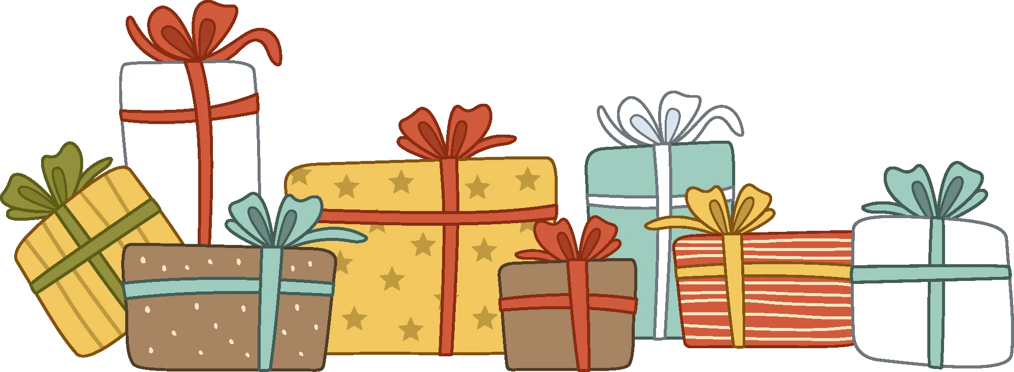 Charming Festive Celebration Presents Clipart Collection with Decorative Ribbons