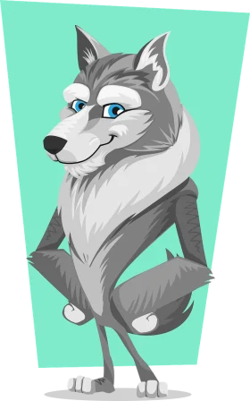 Charming Gray Wolf Clipart Character with Playful Cartoon Style Illustration