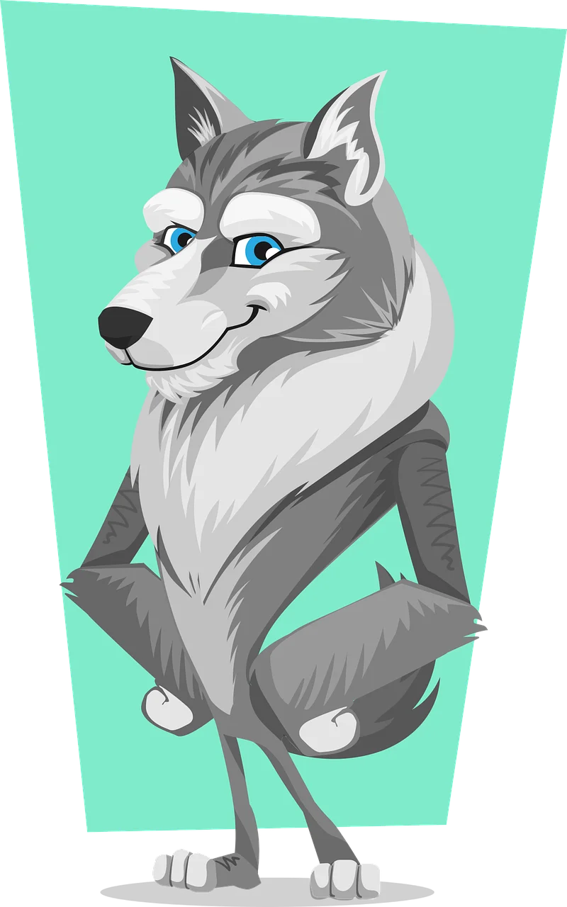 Charming Gray Wolf Clipart Character with Playful Cartoon Style Illustration