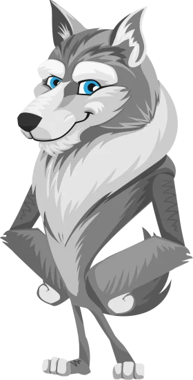 Charming Gray Wolf Clipart with Playful Expression and Blue Eyes