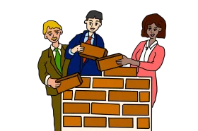 Collaborative Construction: Professional Team Building Brick Wall Clipart Illustration