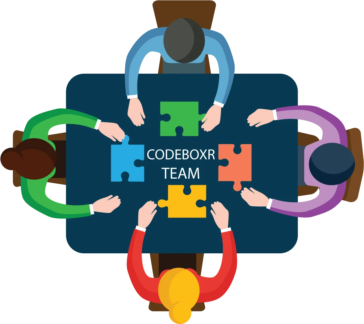 Collaborative Teamwork Puzzle Clipart: Diverse Hands Connecting Puzzle Pieces