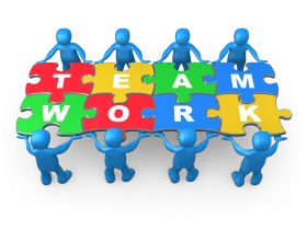 Collaborative Teamwork Puzzle Clipart: Interconnected Figures Solving Challenges Together