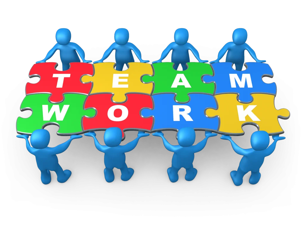 Collaborative Teamwork Puzzle Clipart: Interconnected Figures Solving Challenges Together