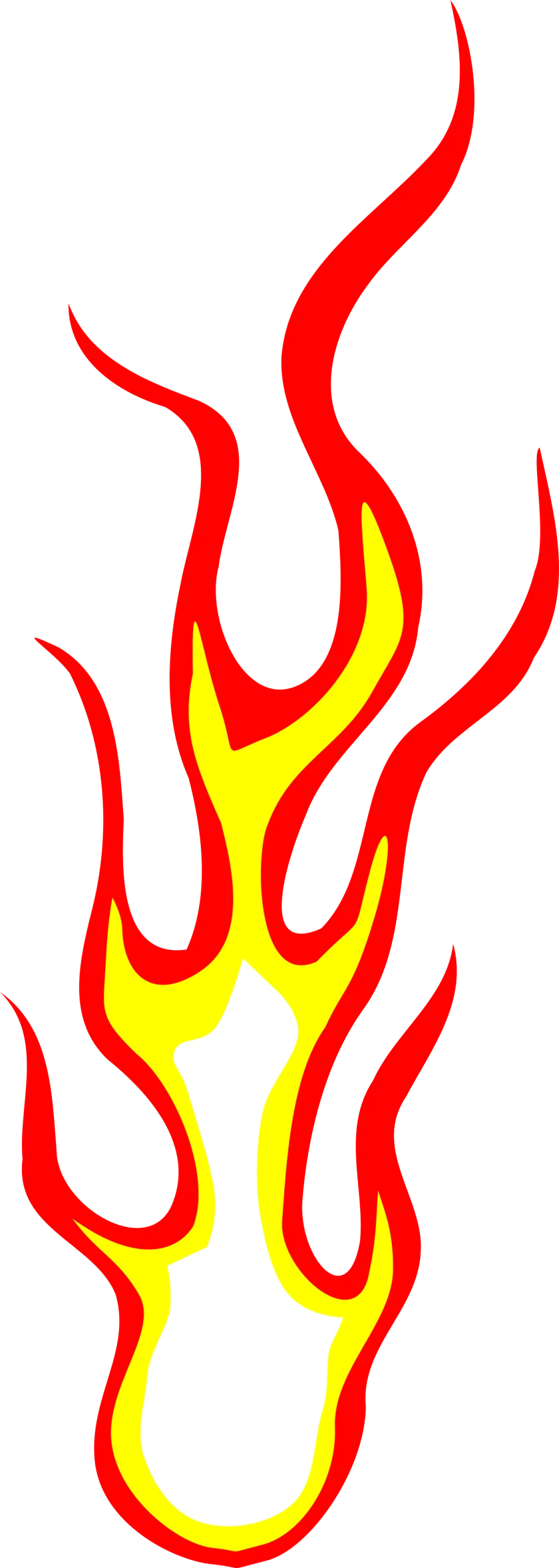 Dynamic Red and Yellow Flame Clipart with Flowing Sinuous Artistic Design