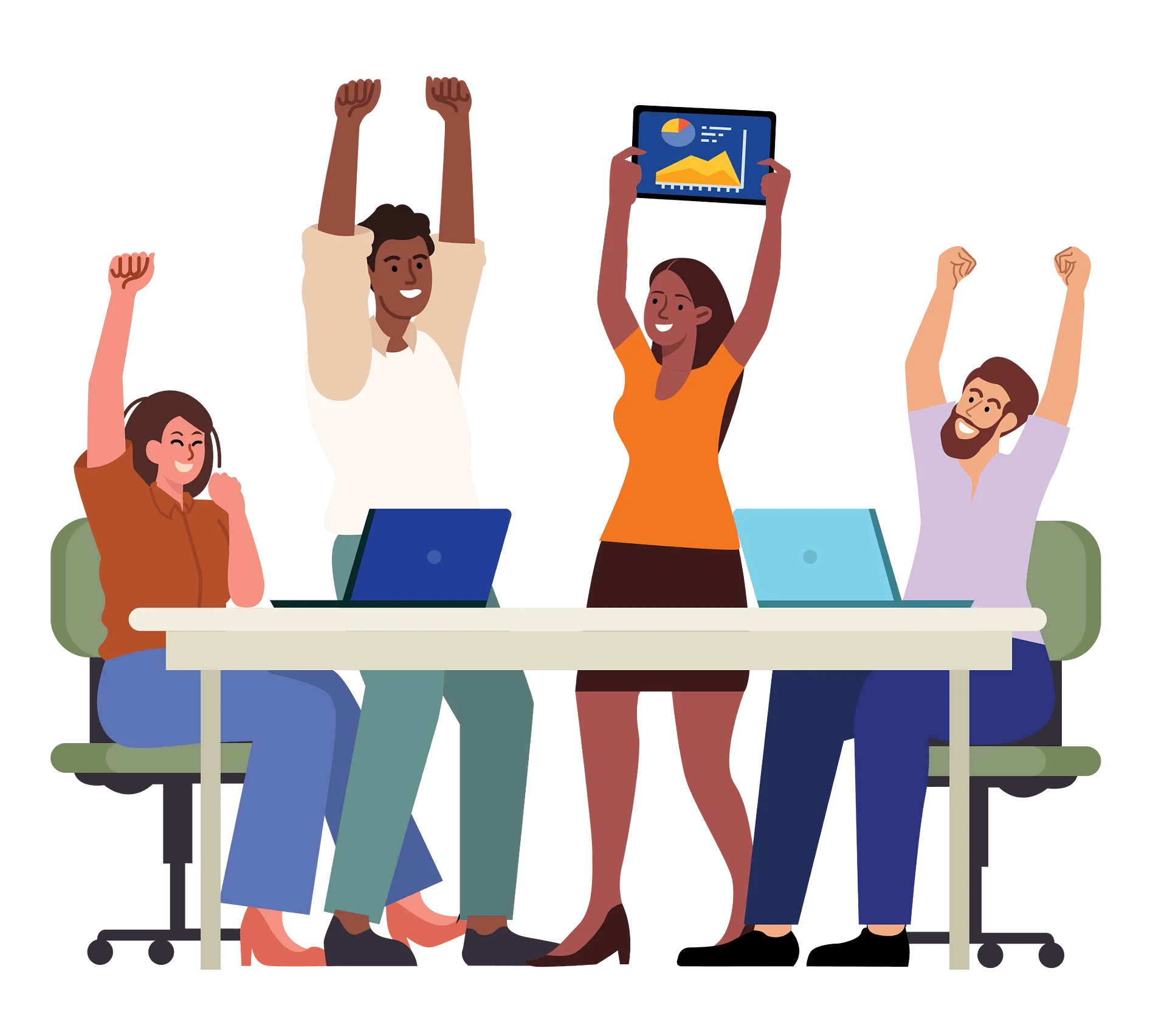 Dynamic Teamwork Celebration Clipart: Collaborative Success and Shared Excitement