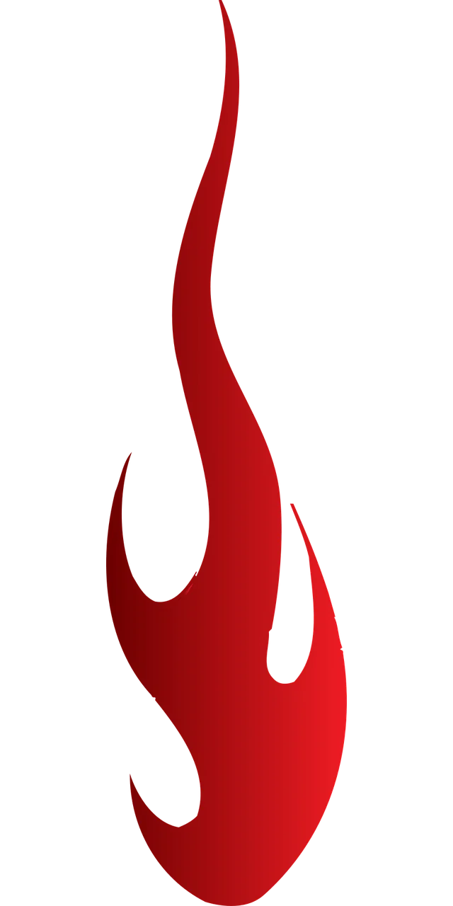 Elegant Crimson Flame Clipart: Dynamic Curved Abstract Fire Design